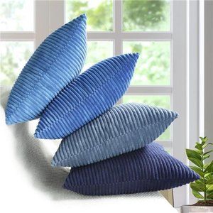 Pack of 4 Pillow Covers 18x18 Blue Decorative Throw Pillow Covers Soft Corduroy